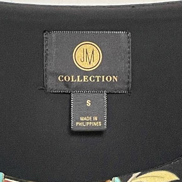 JM Collection Keyhole Tunic Blouse, 3/4 Sleeves, Black w/Floral Print, Size S - Picture 5 of 10